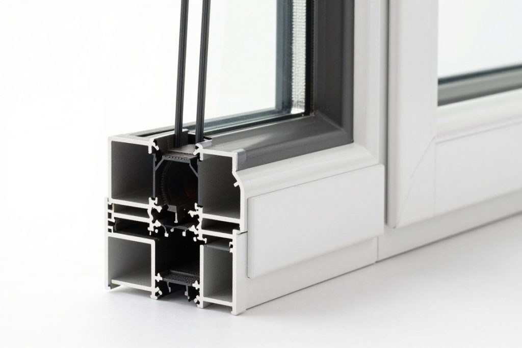 Detailansicht Fensterprofil mit Mehrfachverglasung und Qualitätsbeschlägen für Fenstertausch