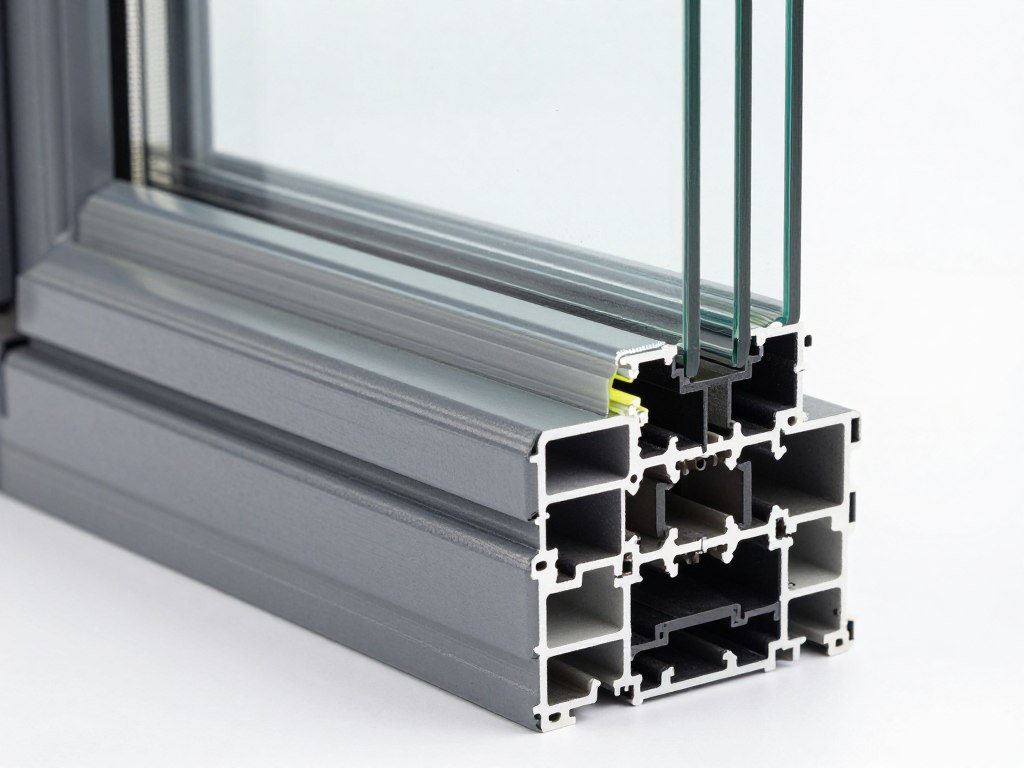 Detailaufnahme eines modernen Fensterprofils mit Dreifachverglasung und Dichtungen für Energieeffizienz