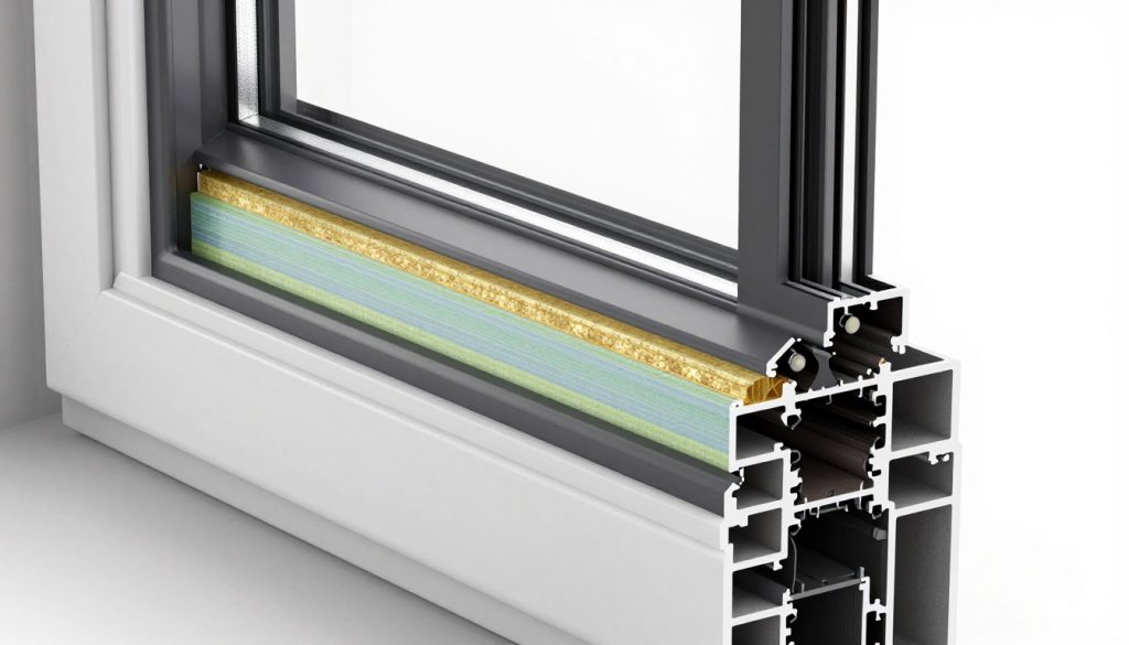 Detailaufnahme modernes Fenster mit Dreifachverglasung und Wärmedämmung