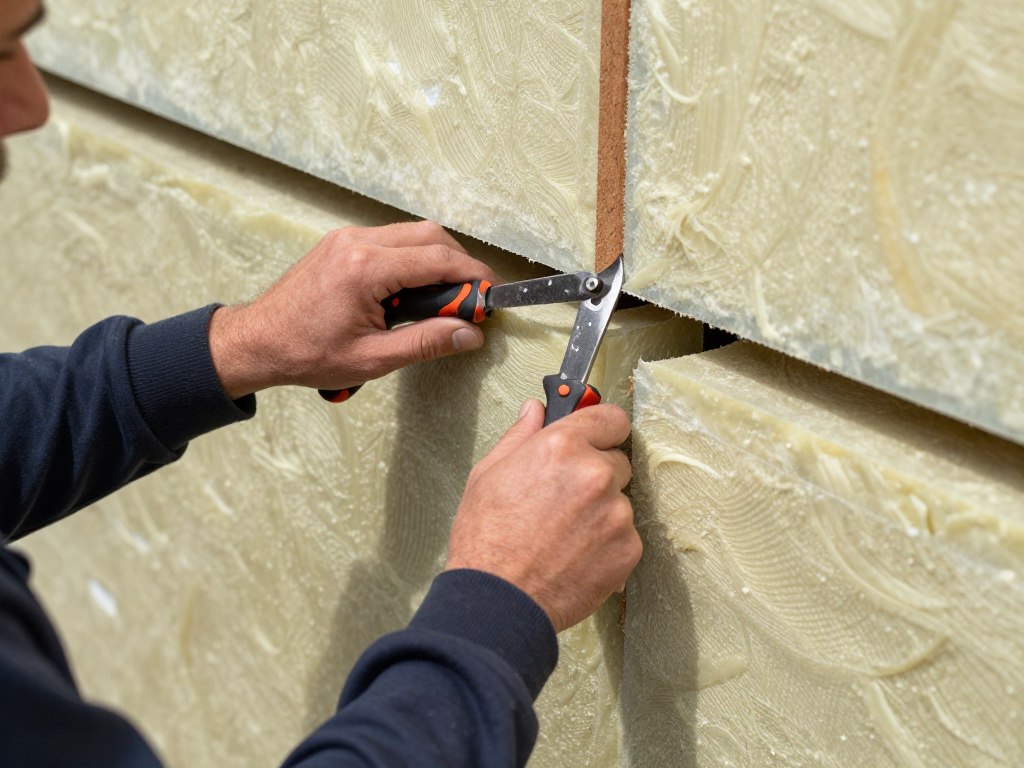 Detailaufnahme qualitativ hochwertiger Handwerksarbeit bei Fassadendämmung in Bremerhaven