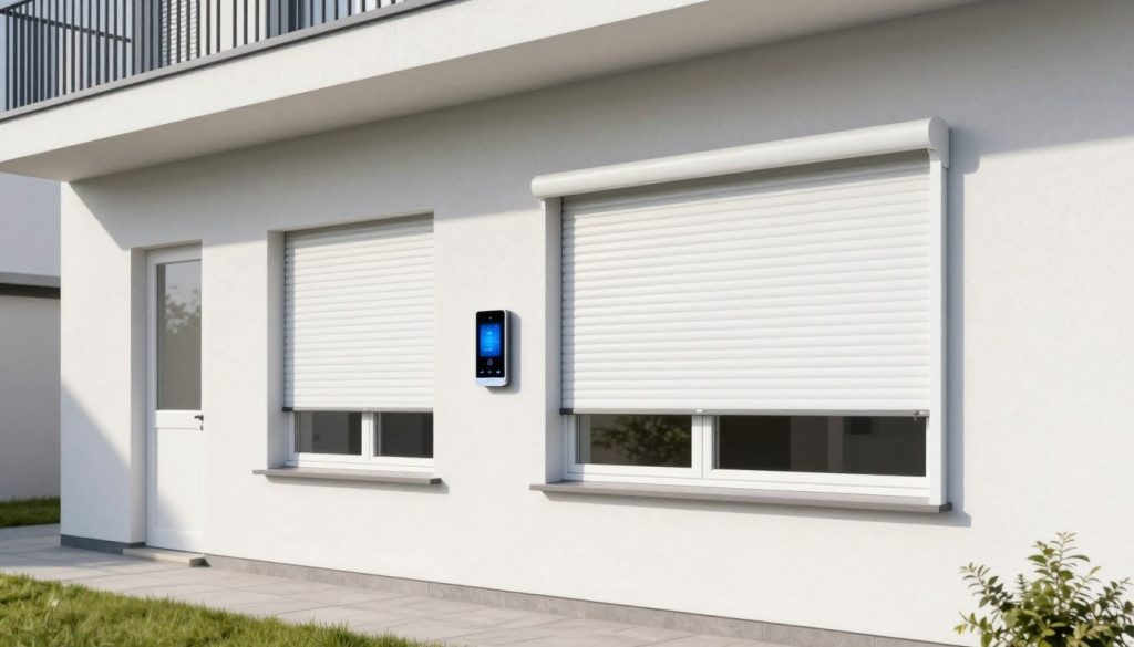 Elektrische Rollläden mit Smart Home Steuerung an Kunststofffenstern montiert