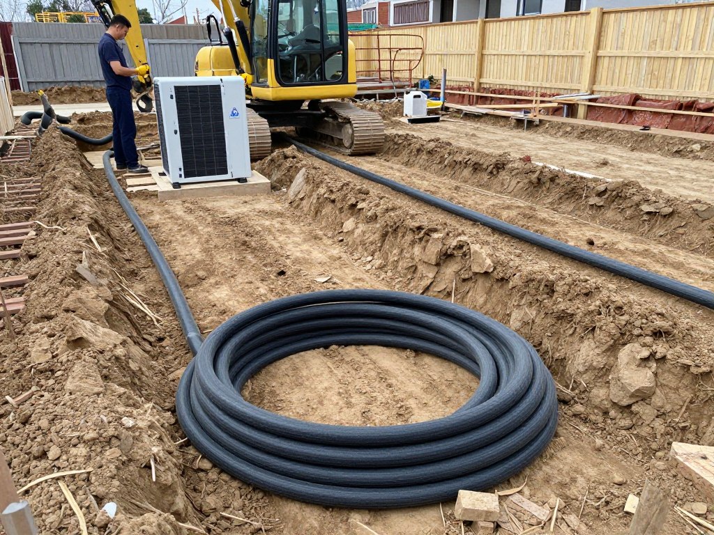 Erdkollektor Verlegung für Sole-Wasser-Wärmepumpe im Garten