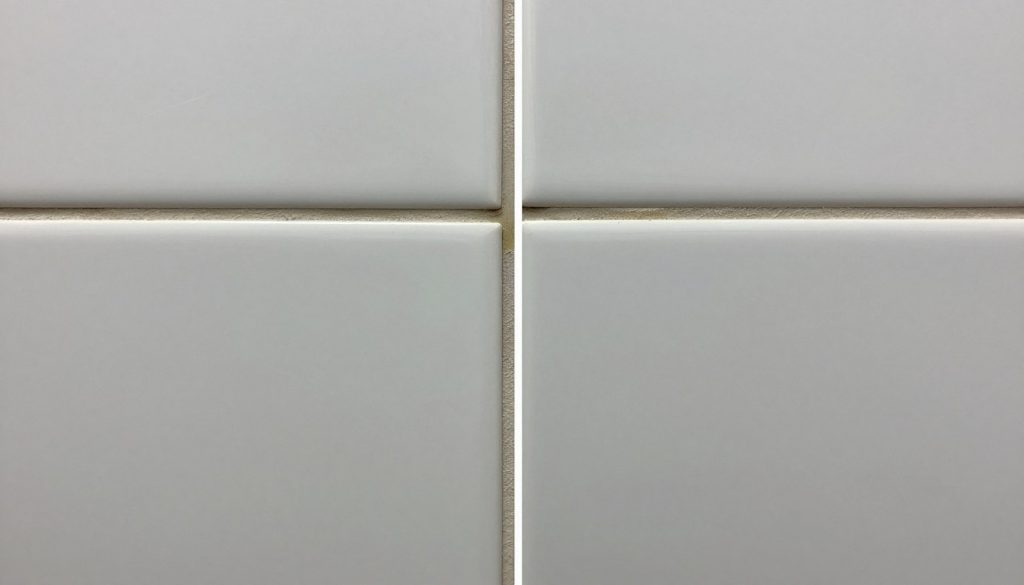 Fehlerhafte Fliesenverlegung mit ungleichen Fugen und Versatz