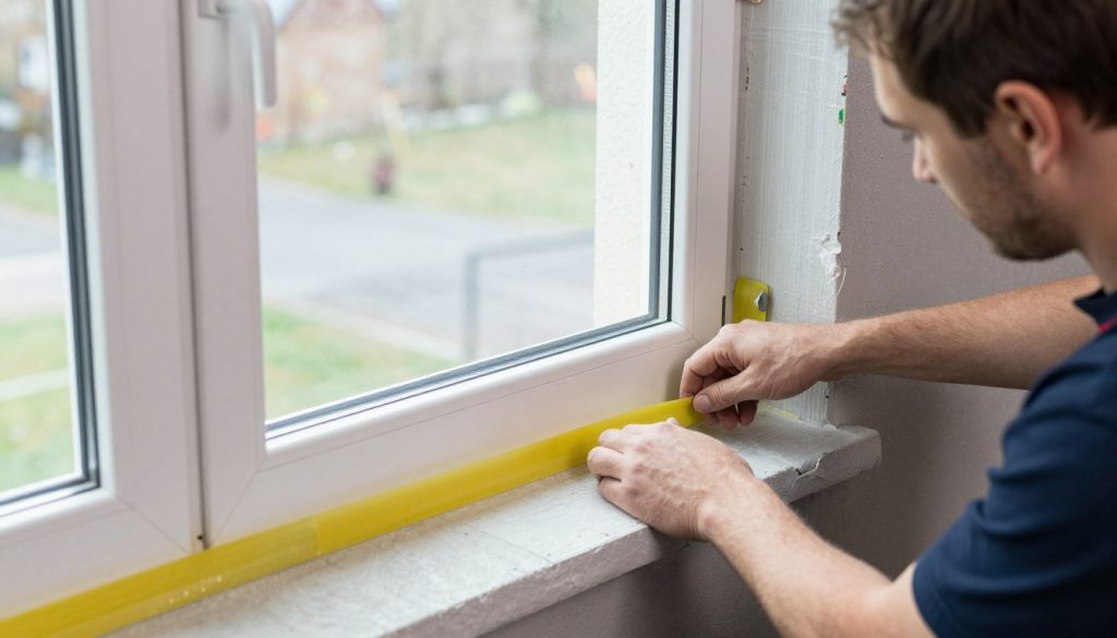 Fenstermontage RAL-Standard mit Dämmkeilen und Anschlussfugenband Baustelle Syke