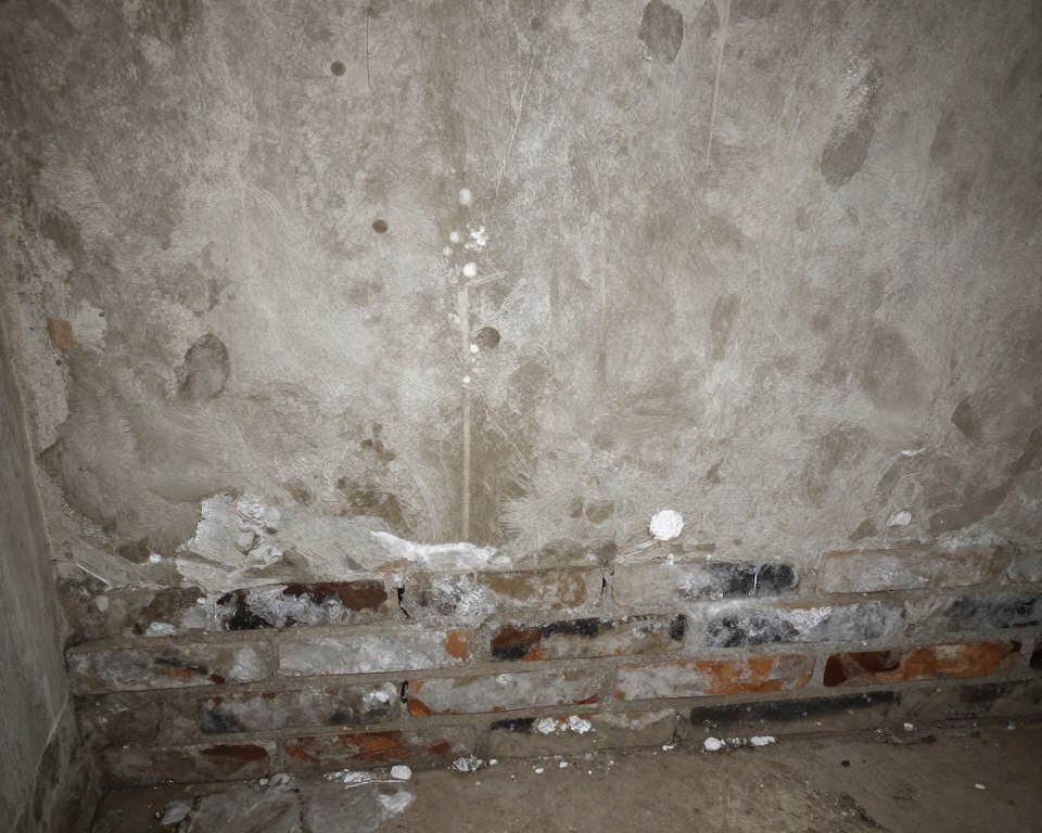 Feuchtigkeitsschäden an Kellerwand vor Sanierung