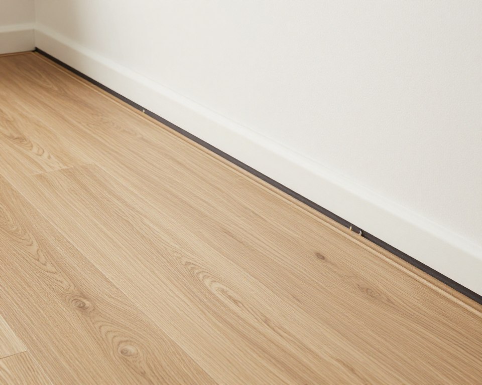 Frisch verlegtes Laminat mit Dehnungsfuge an Wandanschluss