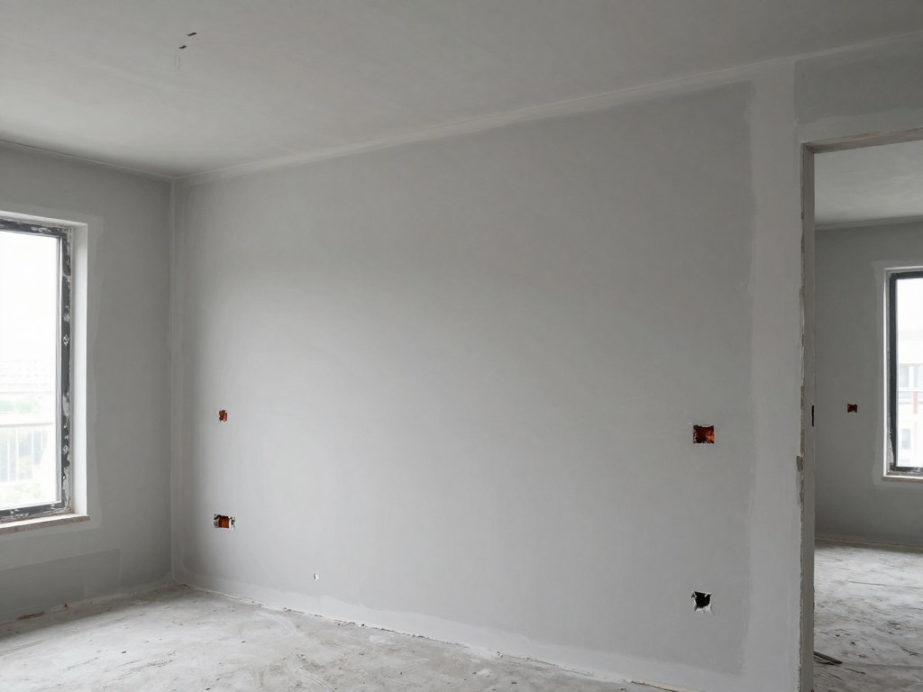 Frisch verputzte Innenwände in Neubau mit sauberen Kanten