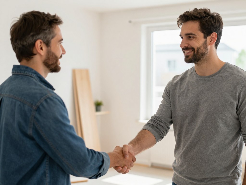 Handschlag zwischen Kunde und Handwerker nach Auftragsvergabe