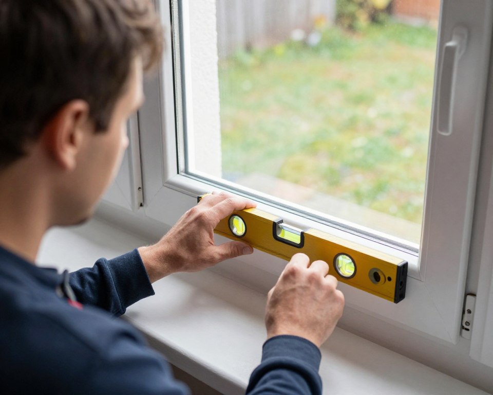 Handwerker montiert neues Fenster in Bremerhaven, professionelle Fenstermontage, Fensterbauer bei der Arbeit, fachgerechter Einbau