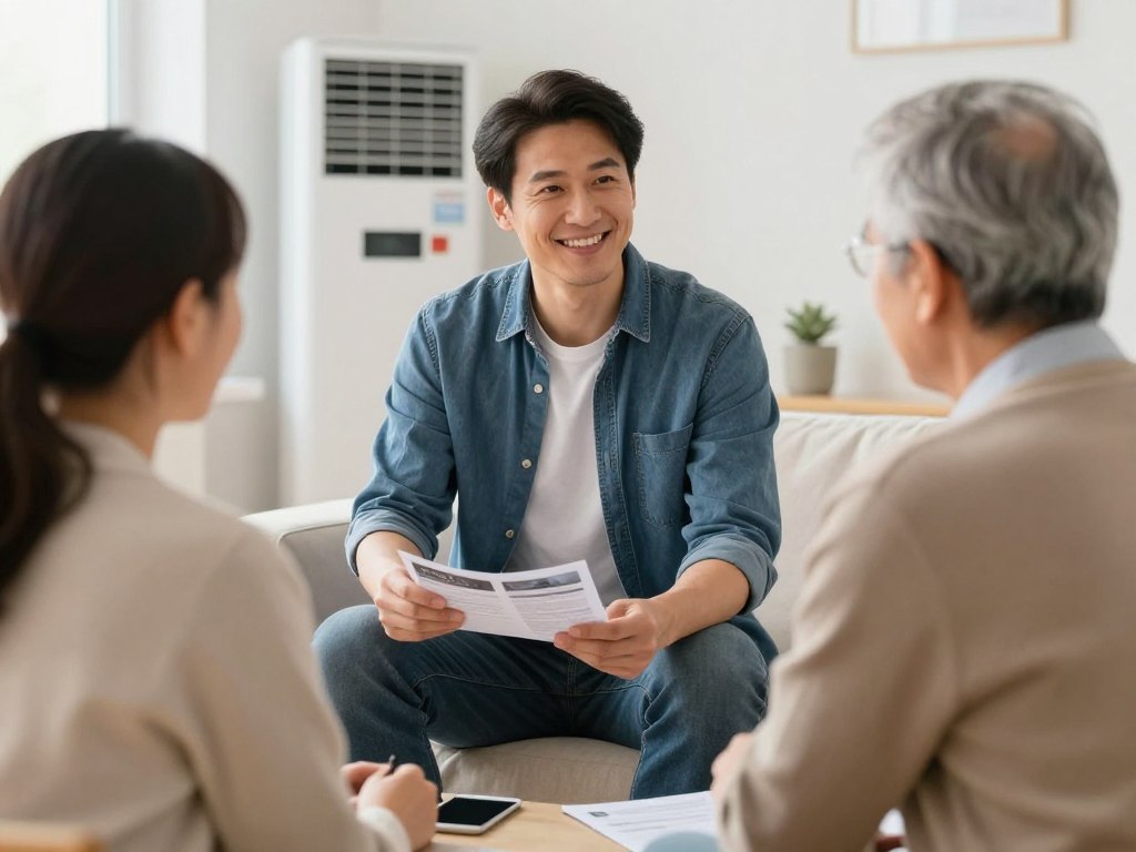 Heizungsbauer SHK Installateur erklärt Hausbesitzern in Bremervörde verschiedene Heizungsoptionen