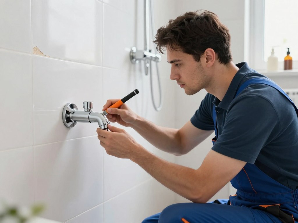 Installateur für Sanitär und Heizung bei der Arbeit in einem Badezimmer in Bremervörde
