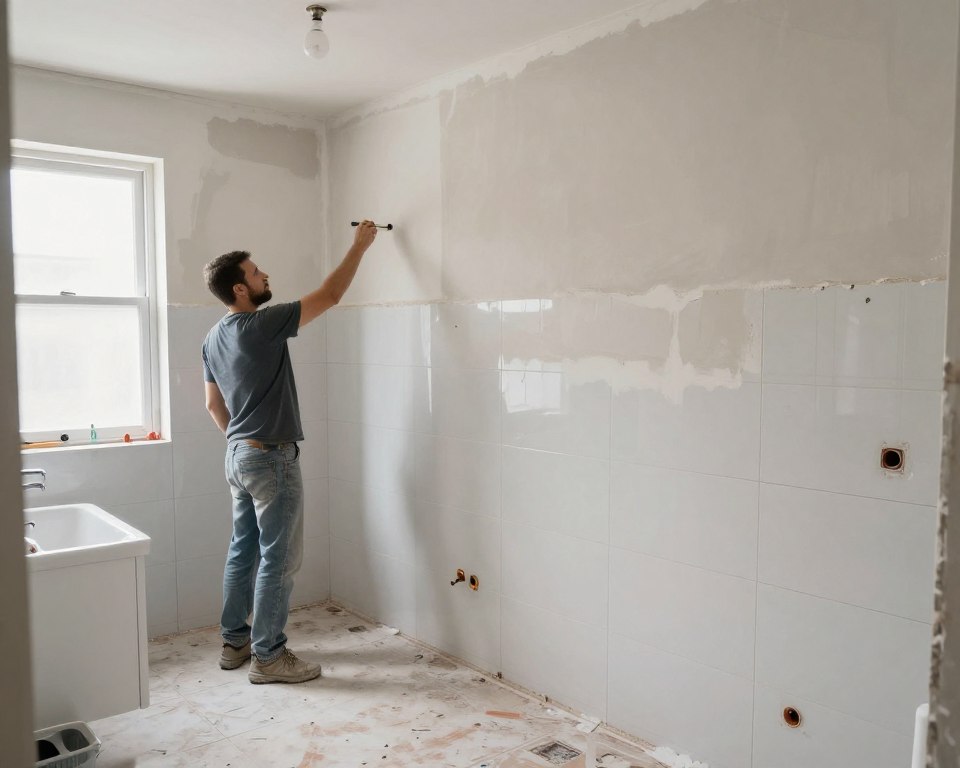 Kombination Verputzer Fliesenleger Maler bei Badezimmer Renovierung Kombination Verputzer Fliesenleger Maler bei Badezimmer Renovierung