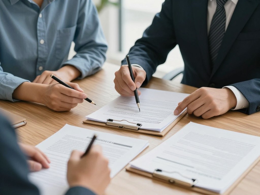 Kunde wählt zwischen verschiedenen Handwerker-Angeboten nach Beratung