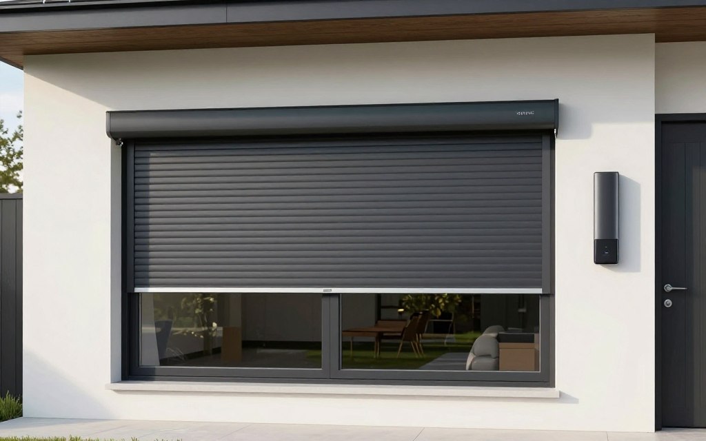 Modernes Fenster mit integriertem elektrischem Rollladen