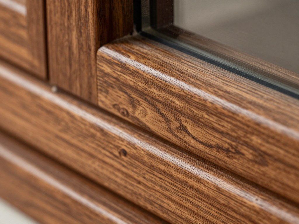 Nahaufnahme: Holzmaserung an einem Fensterrahmen Nahaufnahme: Holzmaserung an einem Fensterrahmen