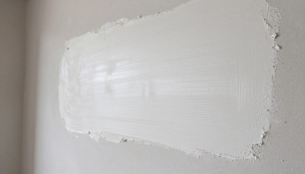Nahaufnahme von frisch aufgetragenem Innenputz an einer Wand mit glattem Finish