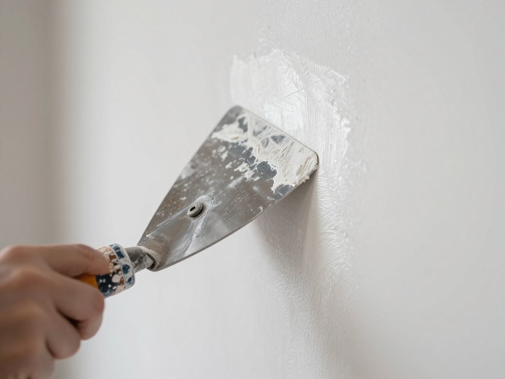 Nahaufnahme von frisch aufgetragenem Innenputz an einer Wand