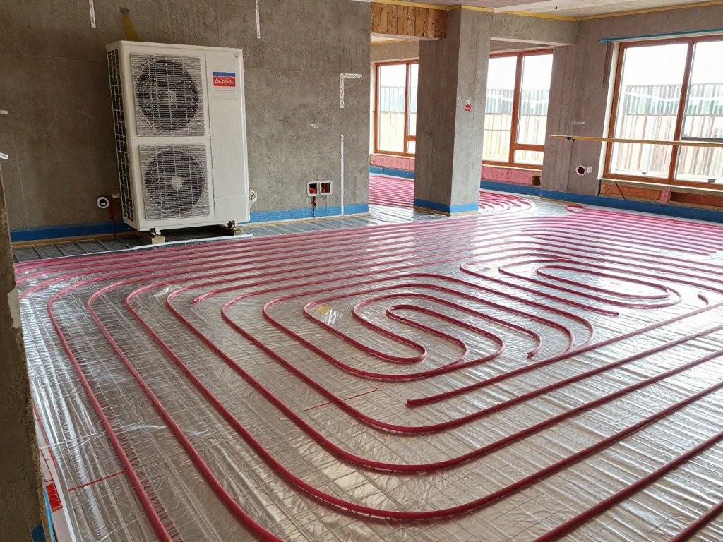 Neubau mit Wärmepumpe und Fußbodenheizung Baustelle