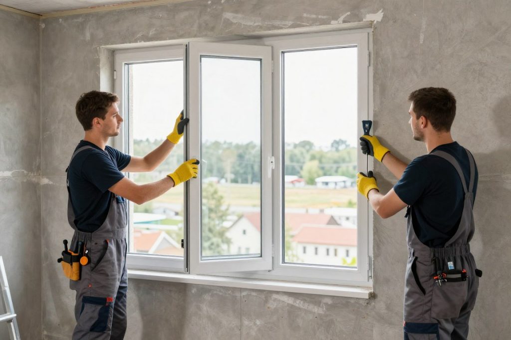 Polnisches Montageteam installiert Fenster fachgerecht nach RAL-Standard Neubau