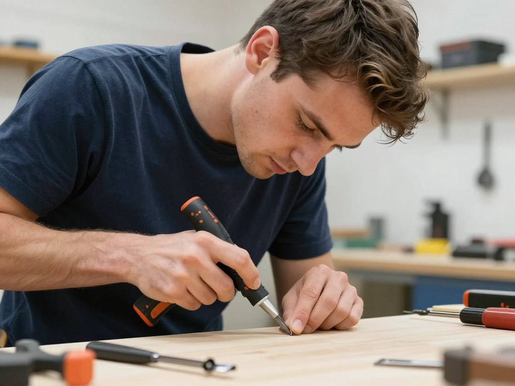 Professioneller Handwerker mit Qualitätswerkzeug bei präziser Arbeit