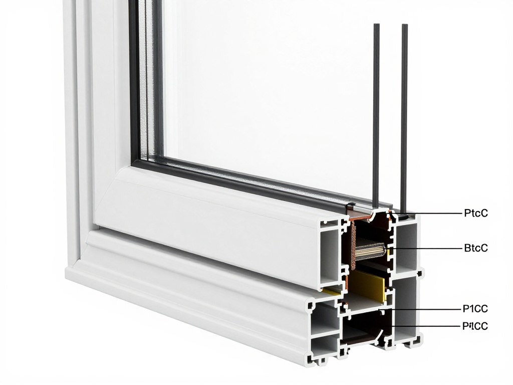 Querschnitt eines Kunststofffensterrahmens mit Kammersystem Querschnitt eines Kunststofffensterrahmens mit Kammersystem