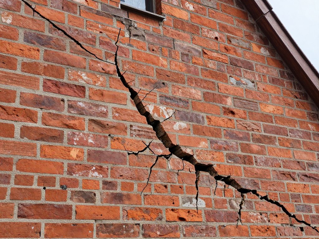 Sanierung einer alten Backsteinwand mit sichtbaren Rissen Sanierung einer alten Backsteinwand mit sichtbaren Rissen
