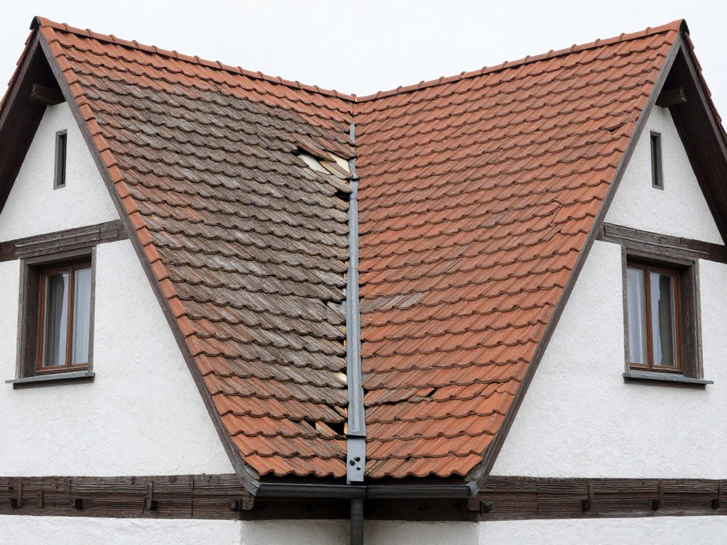 Sanierungsbedürftiges Dach eines Einfamilienhauses in Achim mit sichtbaren Schäden