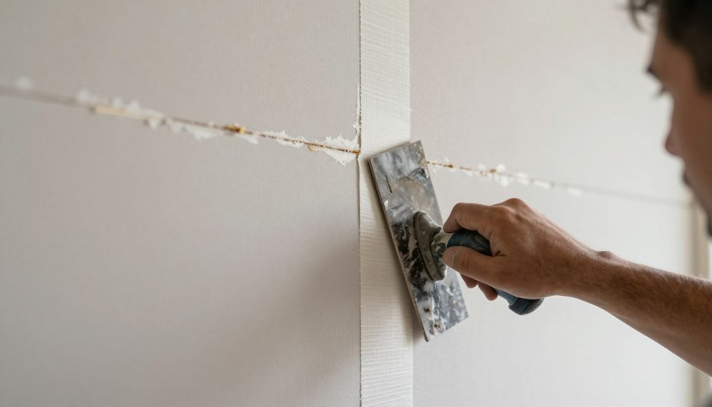 Spachtelarbeiten an Trockenbauwand Fugen