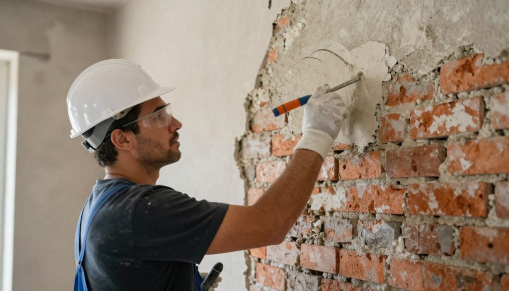 Verputzer beim Anbringen von Sanierputz an feuchter Altbauwand in Bremervörde Verputzer beim Anbringen von Sanierputz an feuchter Altbauwand in Bremervörde