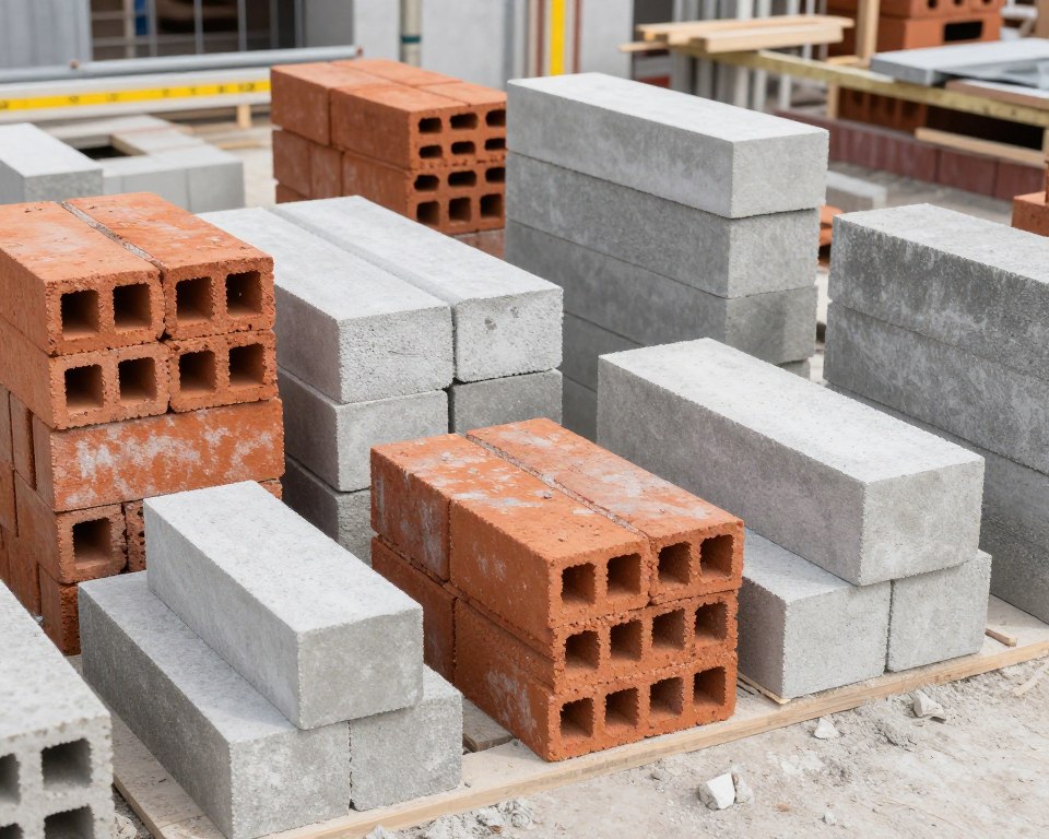 Verschiedene Mauersteine für Mauerwerk