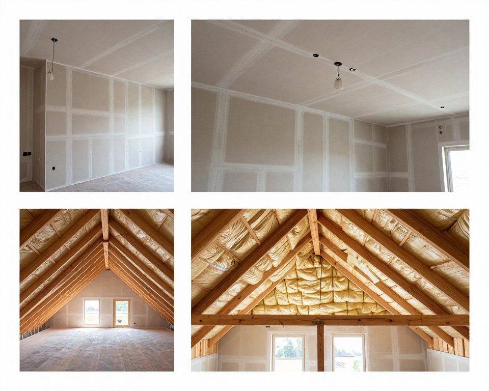 Verschiedene Trockenbau Anwendungen: Trennwand, Decke und Dachgeschossausbau