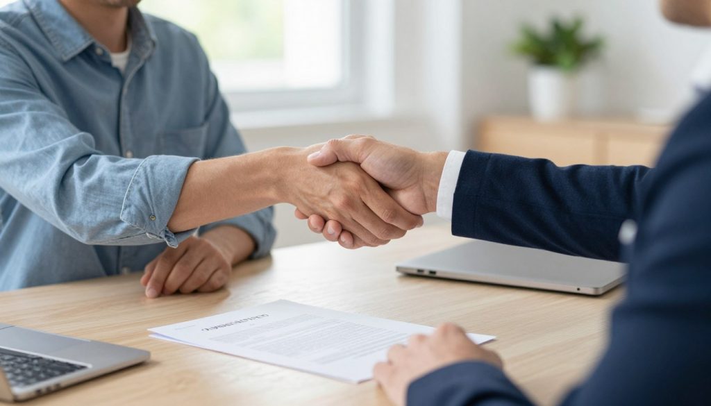Vertragsunterzeichnung zwischen Kunde und Handwerksbetrieb in Rotenburg