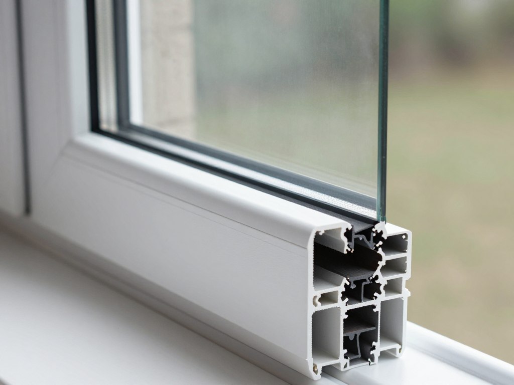Weißes Kunststofffenster mit Mehrfachverglasung Weißes Kunststofffenster mit Mehrfachverglasung