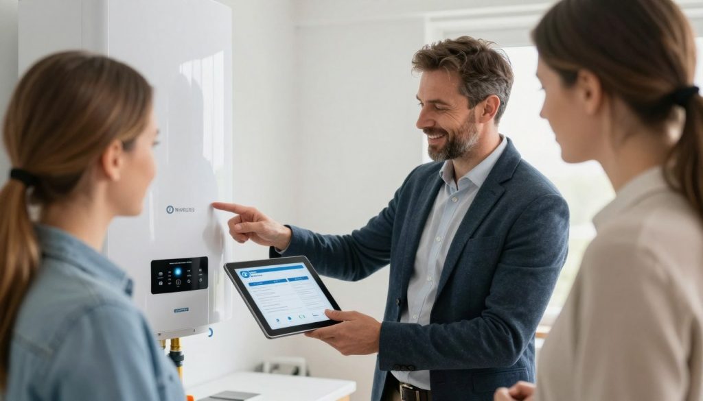 Werklotse Berater im Gespräch mit Hausbesitzer vor Ort in Rotenburg bei Heizungsanlage Werklotse Berater im Gespräch mit Hausbesitzer vor Ort in Rotenburg bei Heizungsanlage