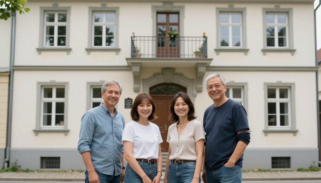 Zufriedene Bauherren vor saniertem Altbau in Syke Zufriedene Bauherren vor saniertem Altbau in Syke