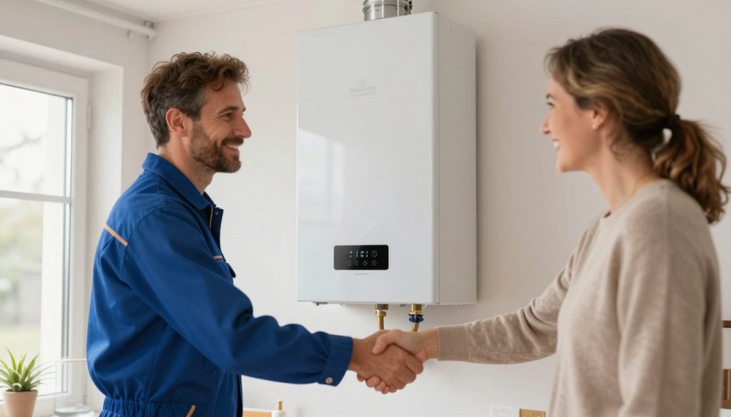 Zufriedener Kunde nach erfolgreicher Heizungsinstallation durch Heizungsbauer SHK Installateur in Bremervörde